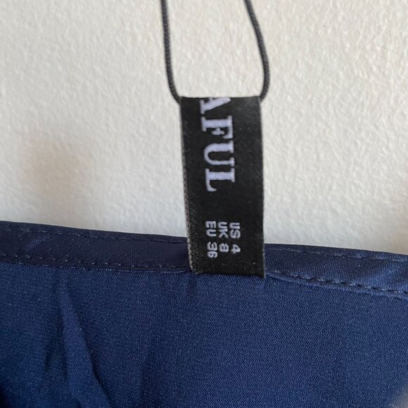 Zaful - Navy Blue Tie Front Satin Cami Dress - Picture 14 of 16